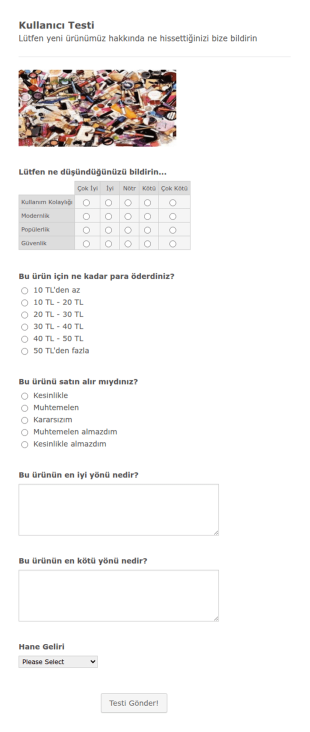 Kullanıcı Testi Form Şablonu