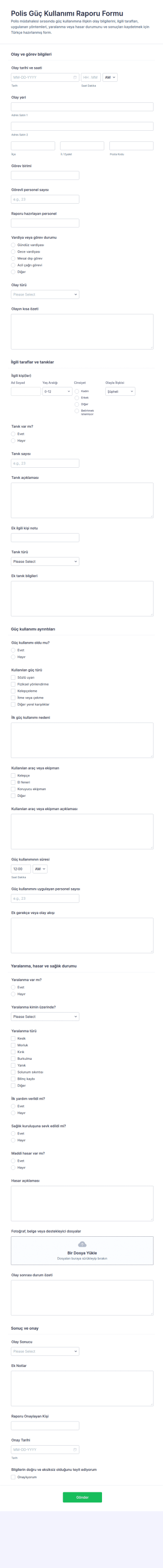 Kullanım Gücü Raporu Form Şablonu