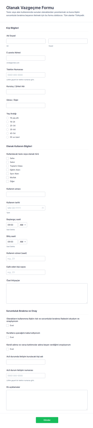 Kullanım İzni Feragatname Form Şablonu