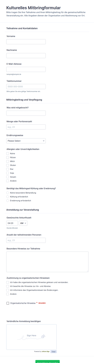Kulturelles Mitbringbuffet Anmeldeformular