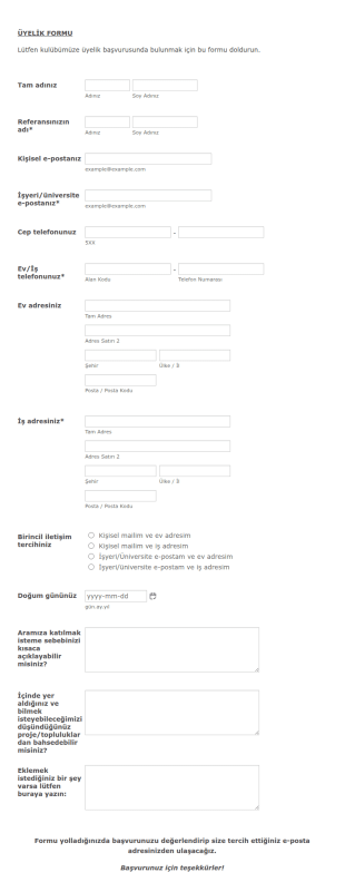 Kulüp Üyelik Başvuru Form Şablonu