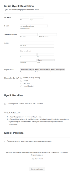 Kulüp Üyelik Kayıt Form Şablonu