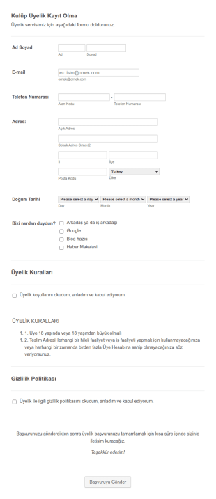 Kulüp Üyelik Kayıt Form Şablonu