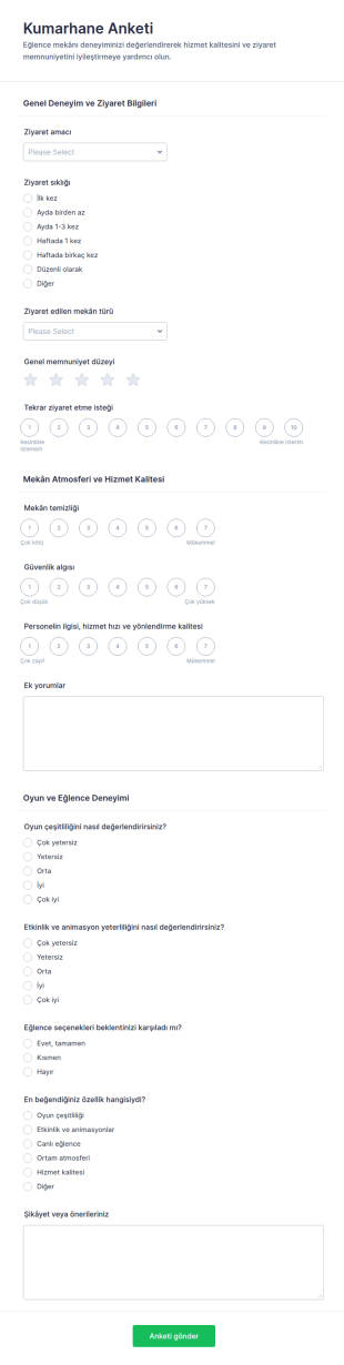 Kumarhane Anketi Form Şablonu