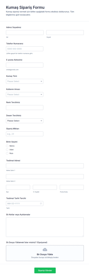 Kumaş Sipariş Form Şablonu