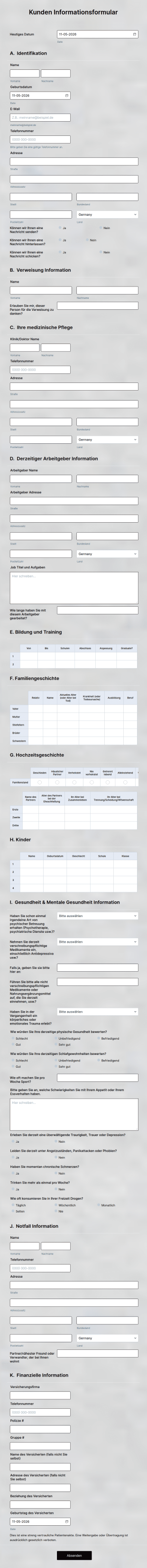 Kunden Informationsformular