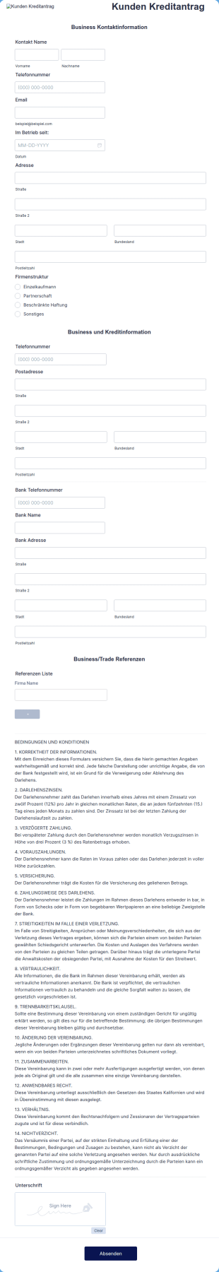 Kunden Kreditantrag