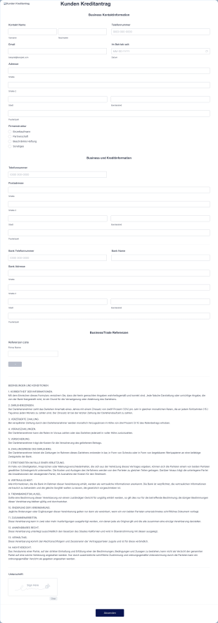 Kunden Kreditantrag Form Template