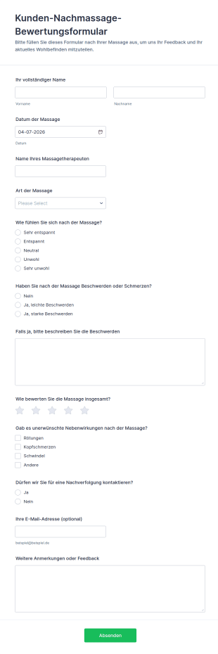 Kunden Nachmassage Bewertungsformular