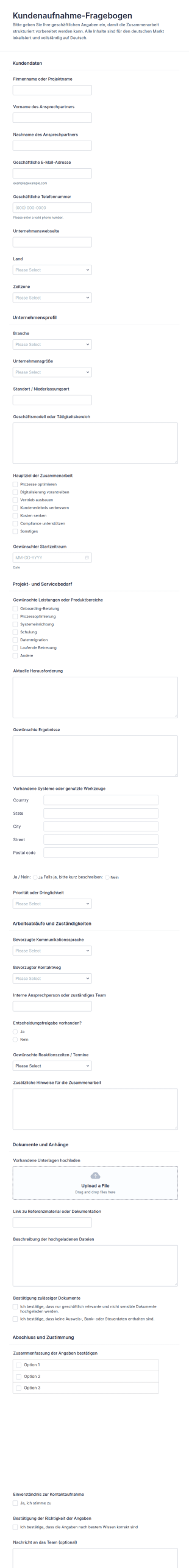 Kunden Onboarding Fragebogen