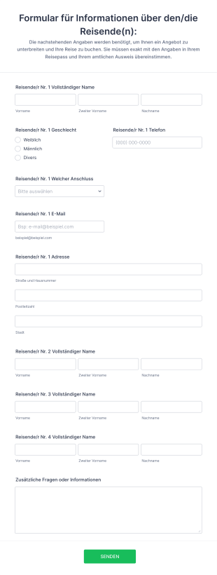 Kunden Passagier Informationen Form Template