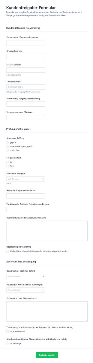 Kundenabnahmeformular