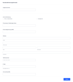 Kundenaktivierungsformular Form Template
