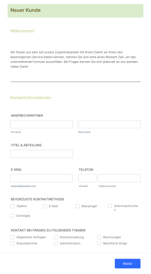 Kundenannahmeformular Form Template