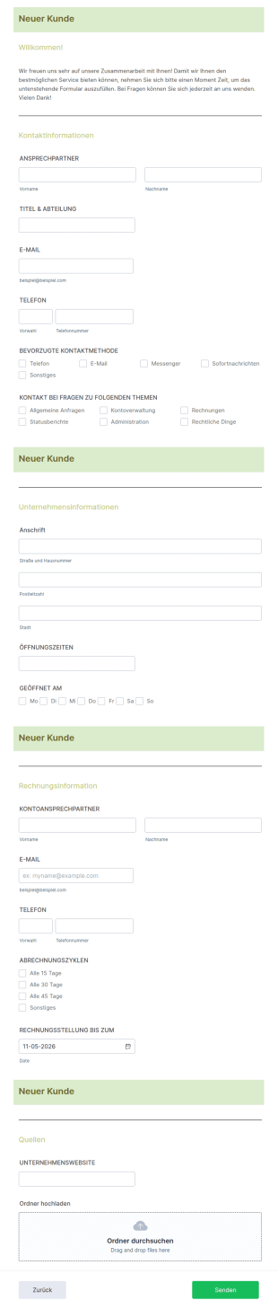 Kundenannahmeformular