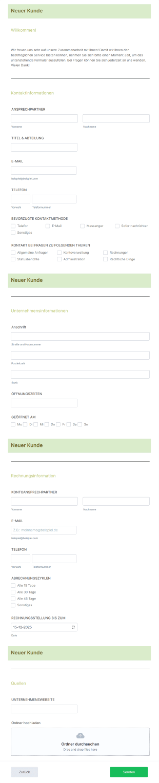 Kundenannahmeformular Form Template