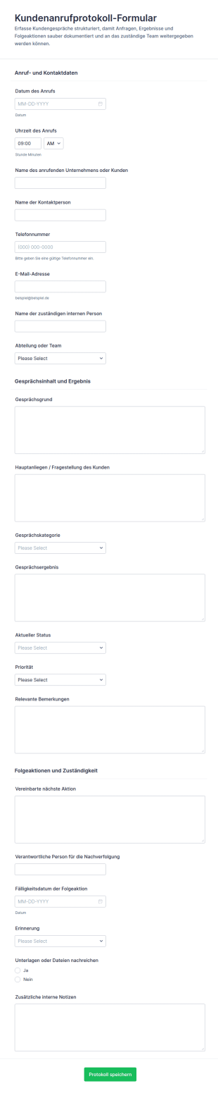 Kundenanrufprotokoll Umfrage