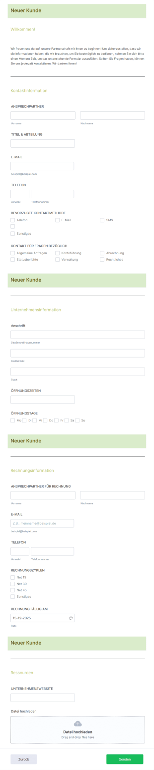 Kundenaufnahmeformular