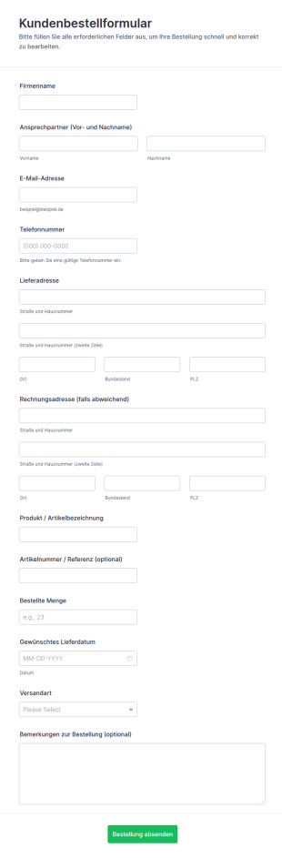 Kundenbestellformular