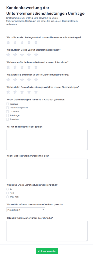 Kundenbewertung Der Unternehmensdienstleistungen Umfrage