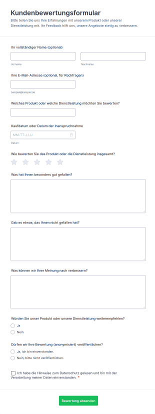 Kundenbewertungsformular