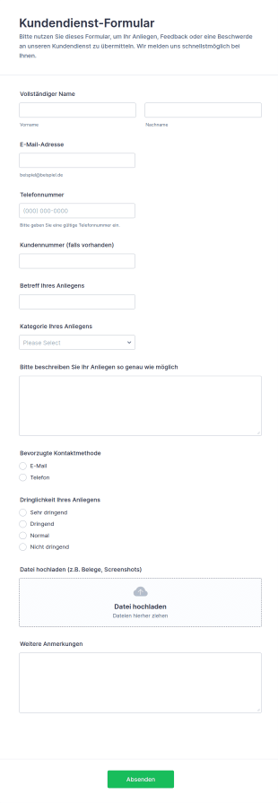 Kundendienst Formular