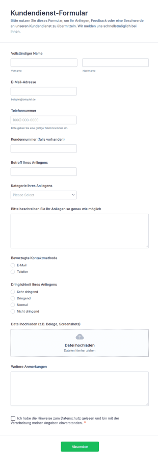 Kundendienst Formular