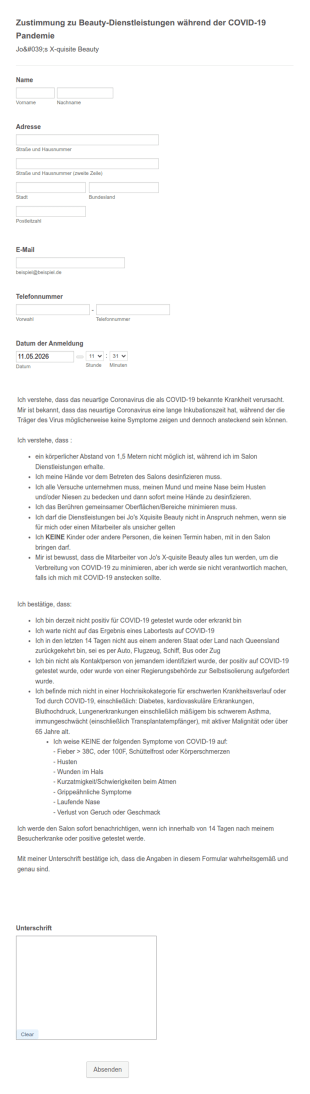 Kundeneinverständnis Zu Beauty Dienstleistungen Während Der COVID 19 Pandemie