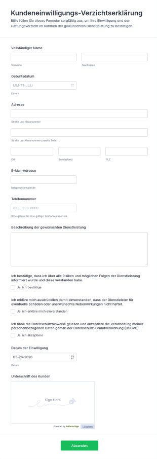 Kundeneinwilligungs Verzichtserklärung