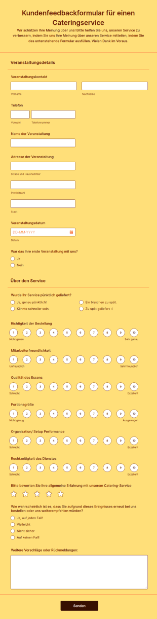 Kundenfeedbackformular Für Einen Cateringservice