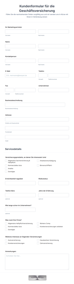Kundenformular Für Die Geschäftsversicherung Form Template