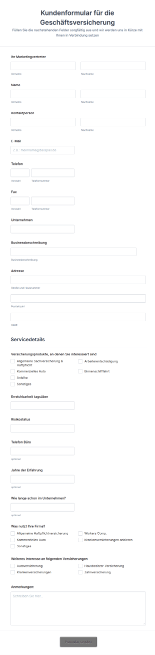 Kundenformular Für Die Geschäftsversicherung