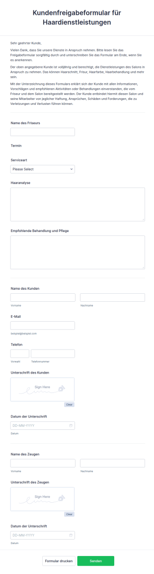 Kundenfreigabeformular Für Haardienstleistungen