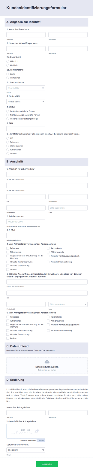 Kundenidentifizierungsformular Form Template