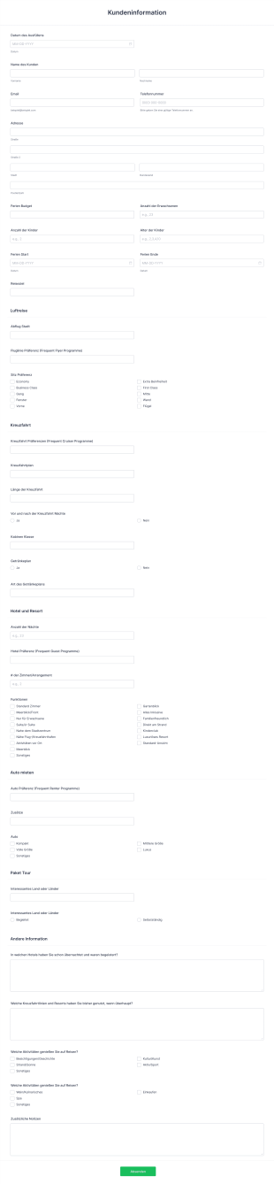 Kundeninformation Form Template