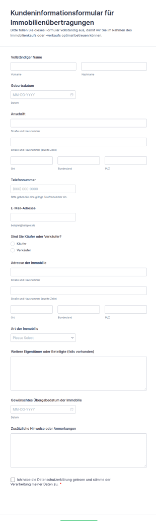 Kundeninformationsformular Für Immobilienübertragungen
