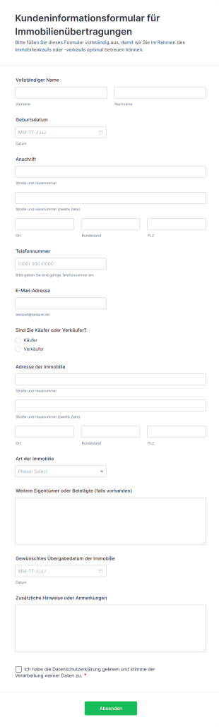 Kundeninformationsformular Für Immobilienübertragungen