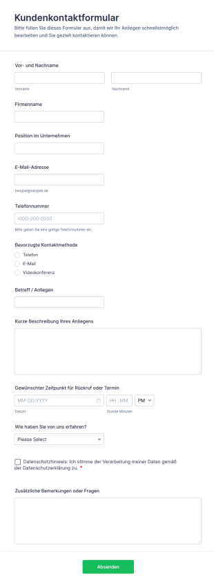 Kundenkontakt Formular 📋🤝
