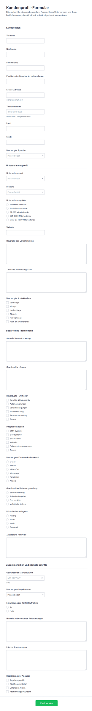 Kundenprofil Fragebogen