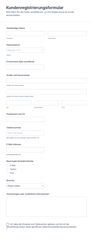 Kundenregistrierung Formular