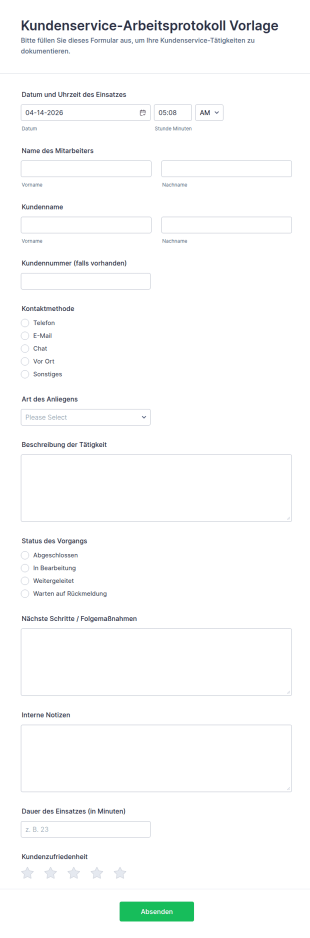 Kundenservice Arbeitsprotokoll Umfrage 📋