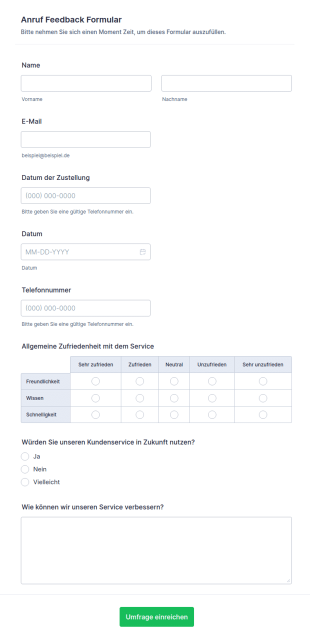 Kundenservice Feedbackformular