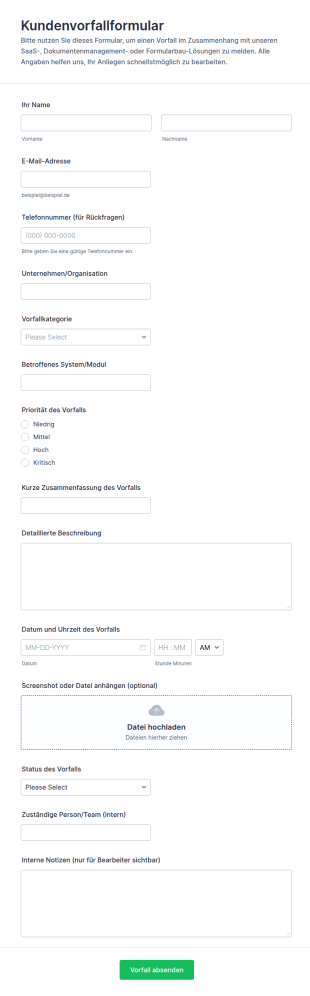 Kundenvorfall Formular