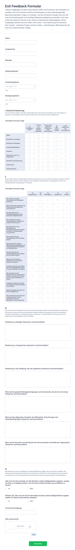 Kündigung Feedback Formular