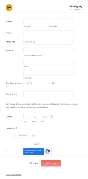 Kündigung Form Template