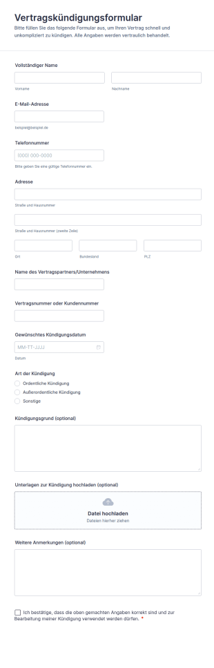 Kündigungsantrag Formular