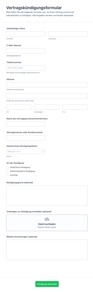 Kündigungsantrag Formular