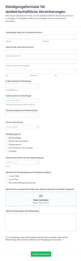 Kündigungsformular Für Landwirtschaftliche Versicherungen