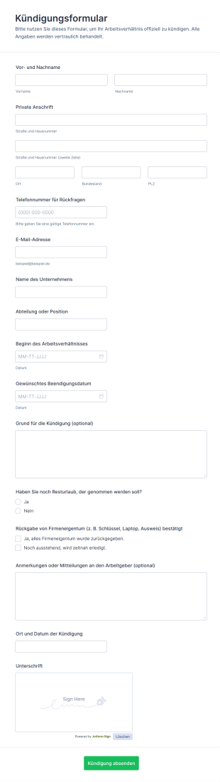 Kündigungsformular