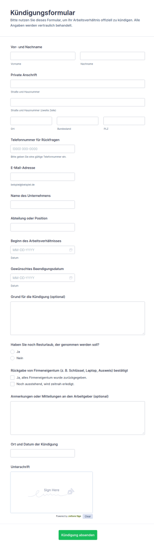 Kündigungsformular